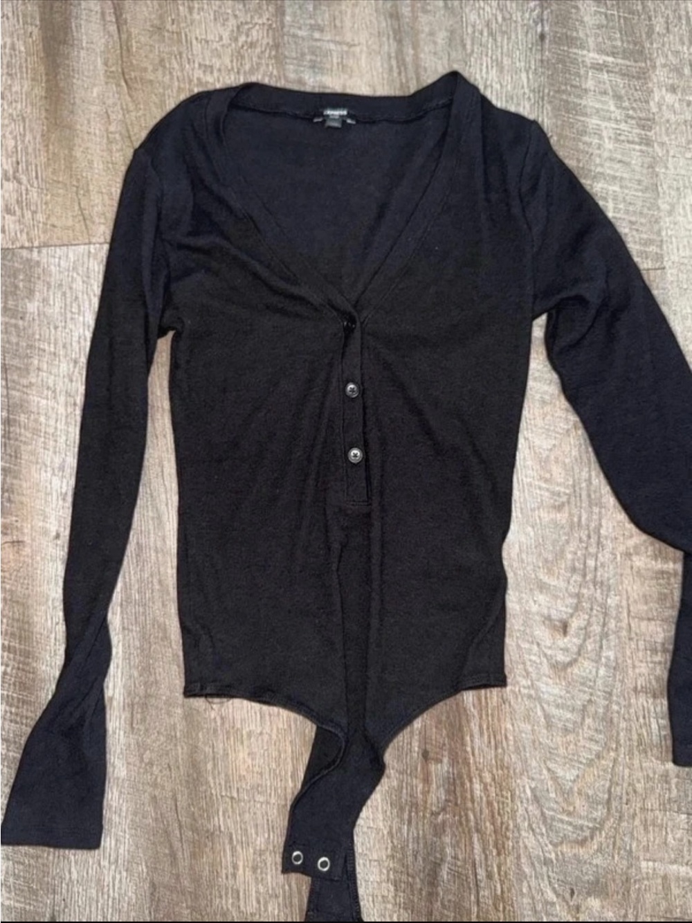 Women's Black Long-Sleeve Bodysuit Top